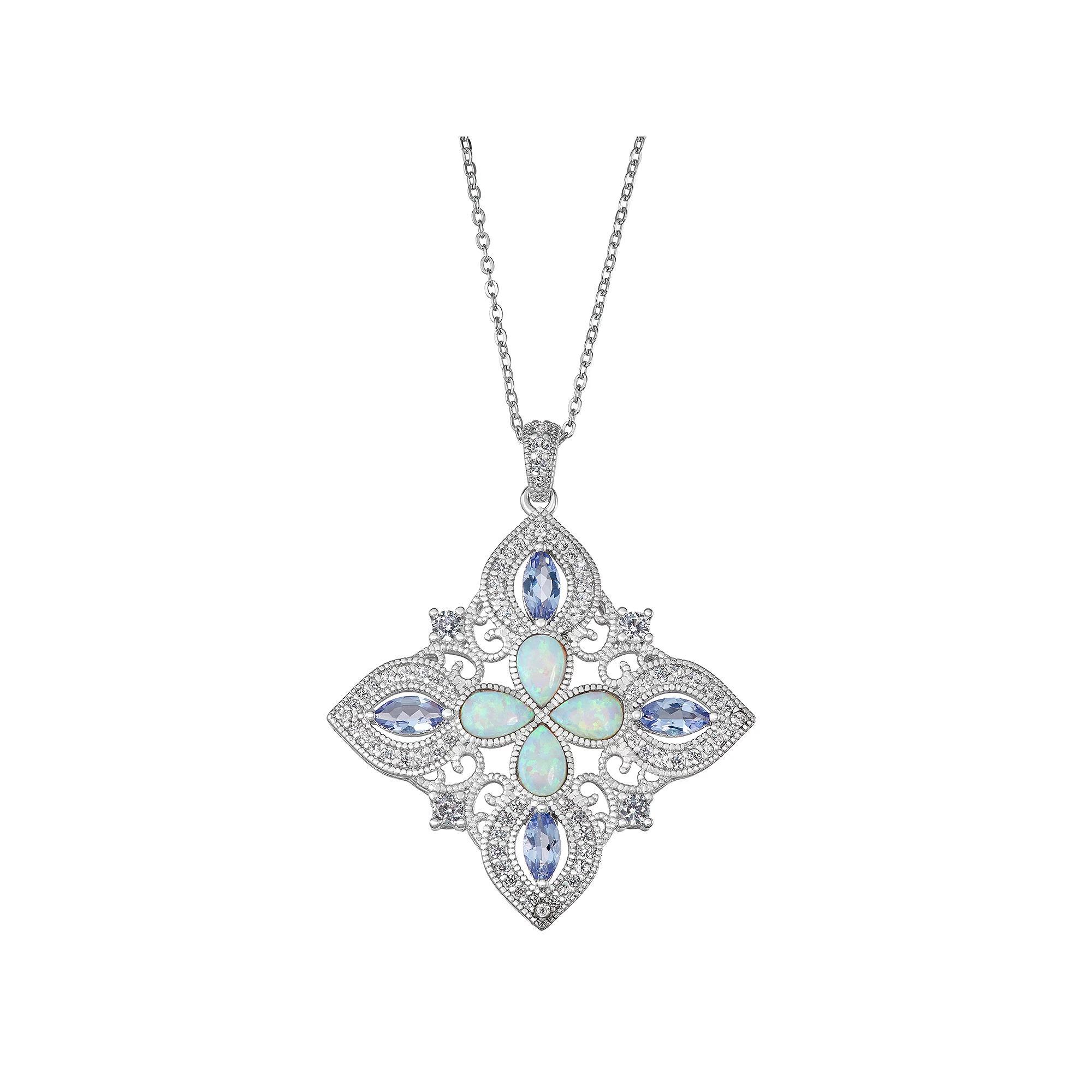 Sterling Silver Tanzanite & Lab-Created Opal Pendant, Women's Product Image