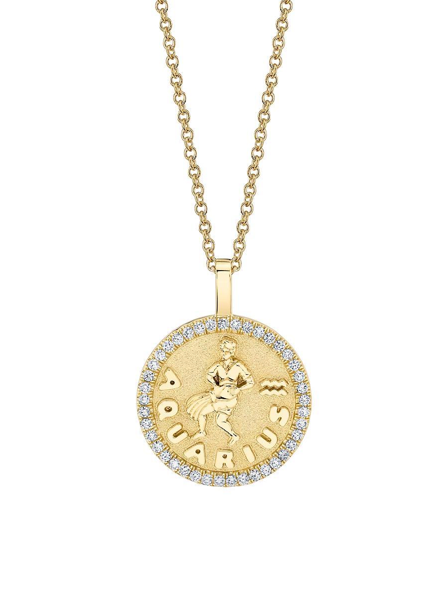 Womens 18K Yellow Gold & 0.48 TCW Diamond Zodiac Coin Pendant Necklace Product Image