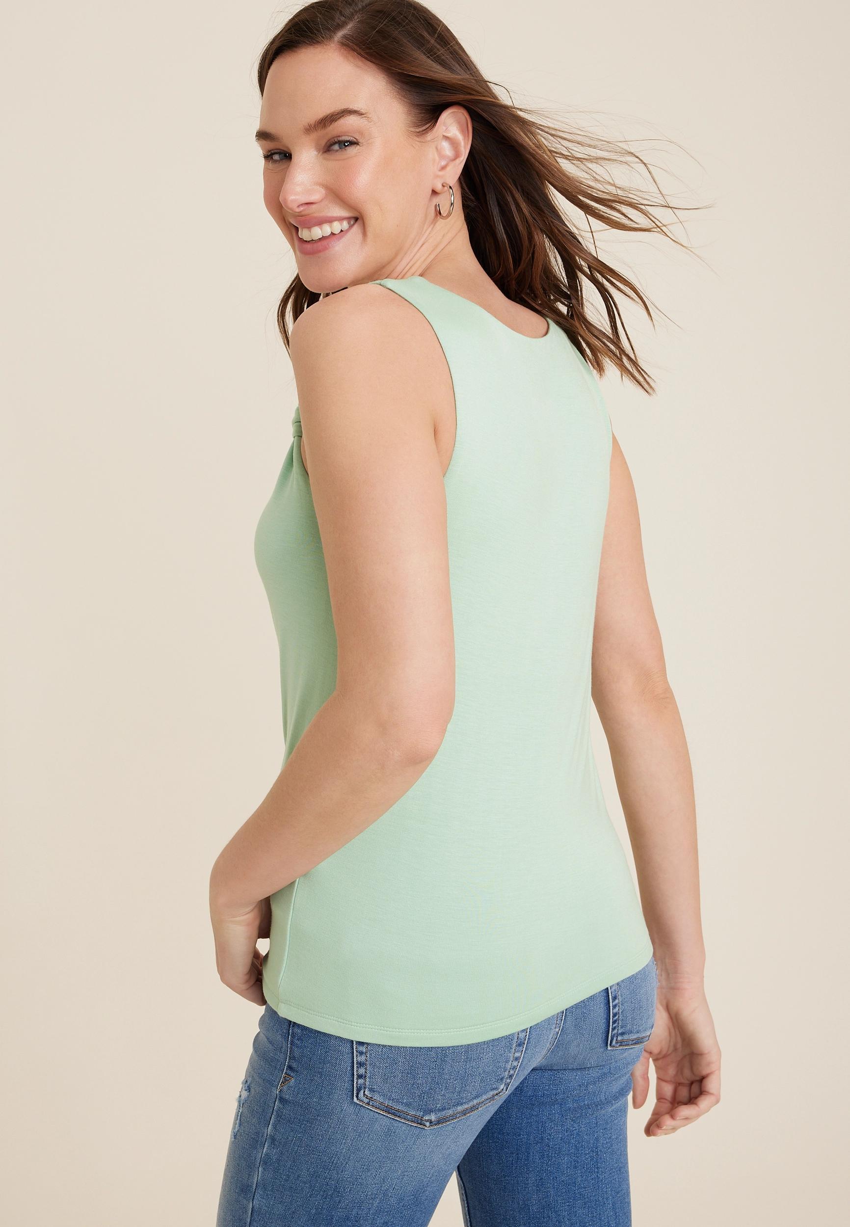 Maurices Womens X Large Size Asymmetrical Knot Tank Top Green Product Image