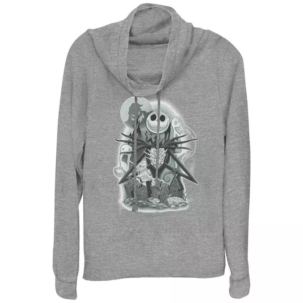 Disney's The Nightmare Before Christmas Jack Skellington Cemetery Women's Cowlneck Graphic Lightweight Long Sleeve, Size: Small, Gray Grey Product Image
