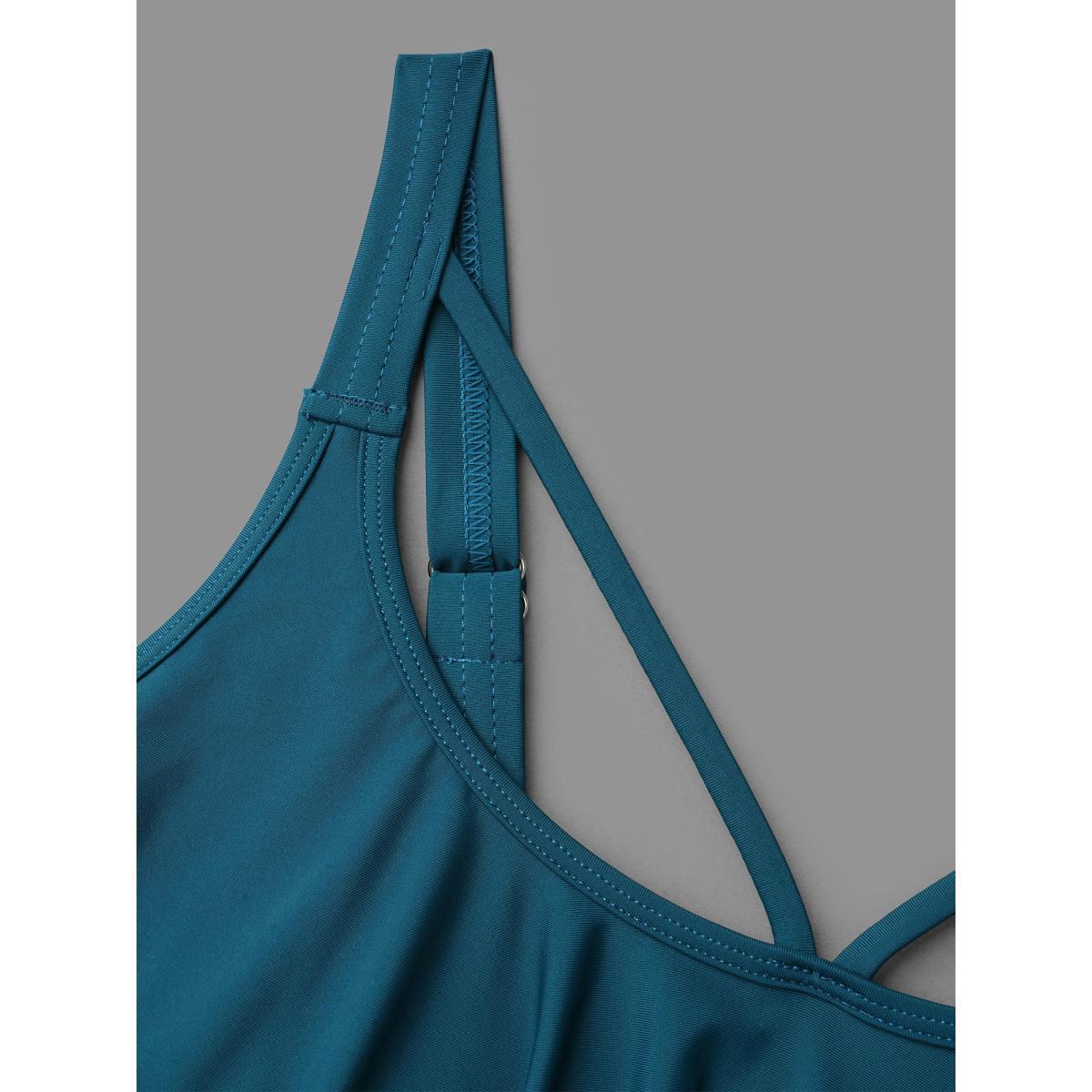 Plus Size Tropical Print Tiered Ruffles Crisscross One Piece Swimsuit Women's Swimwear Cyan Beach Gathered Curve Bathing Suits High stretch One Pieces BloomChic 22-24/3X Product Image