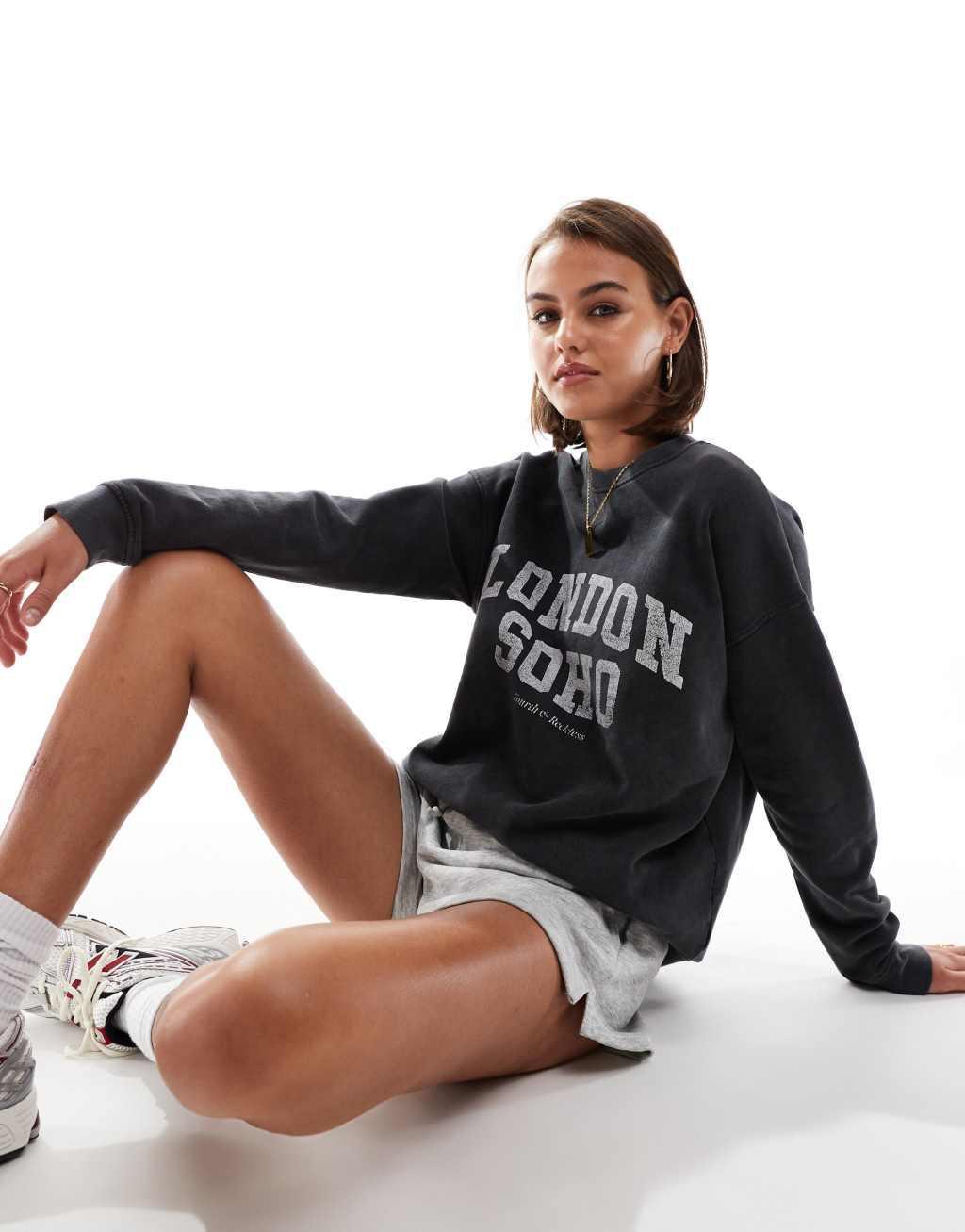 4th & Reckless London Soho embroidered sweatshirt in acid wash Product Image