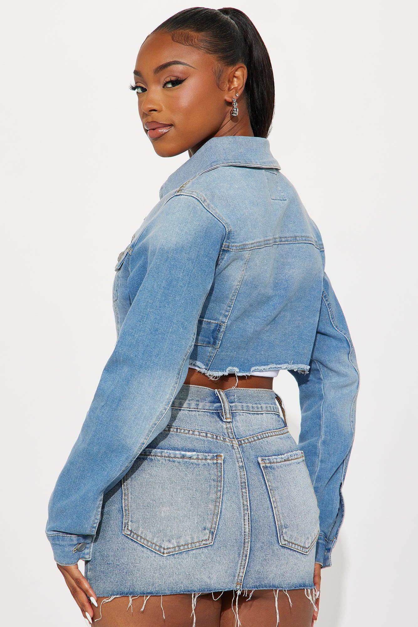 Venice Studded Cropped Denim Jacket - Light Wash Product Image
