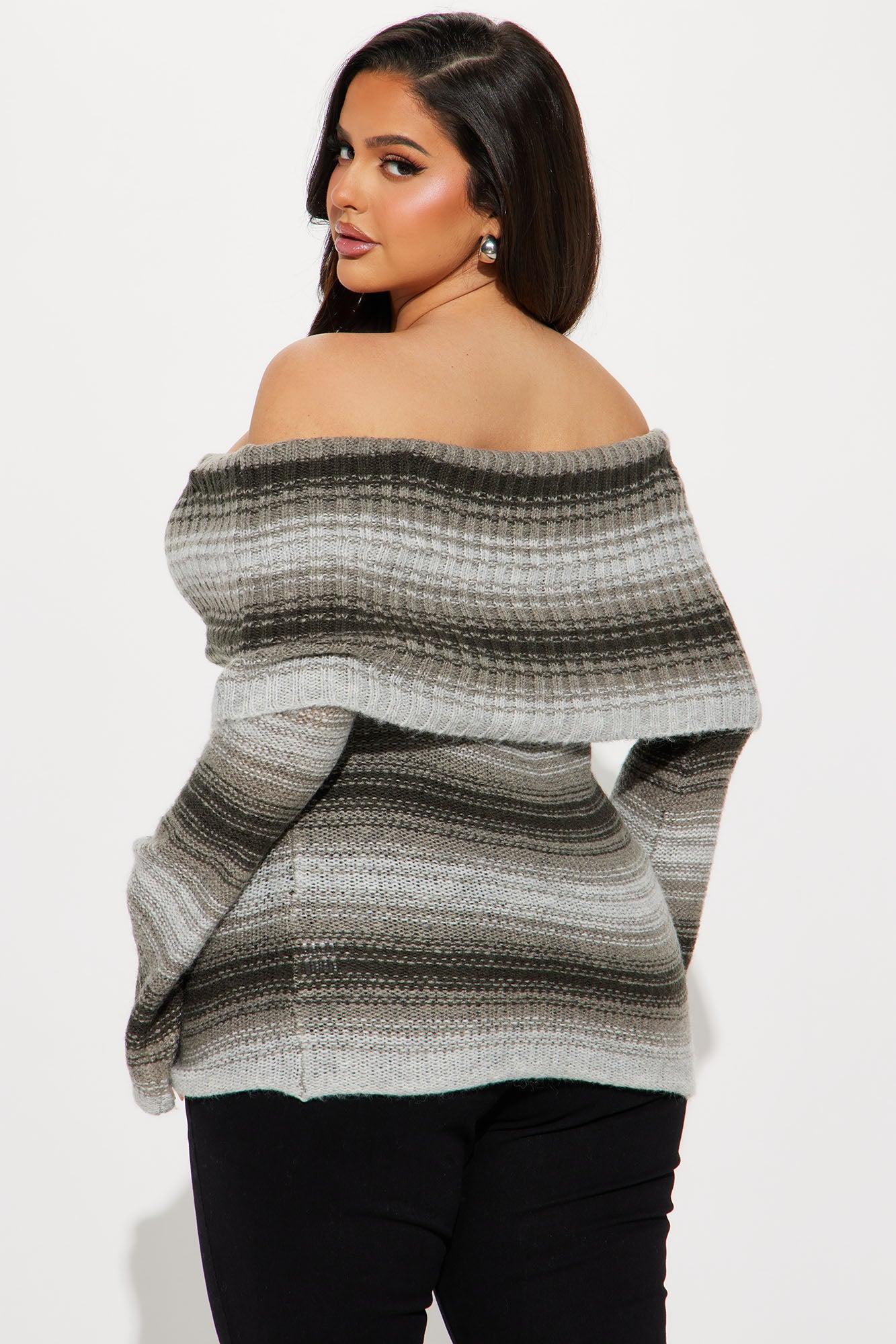 Lily Striped Off Shoulder Sweater - Grey/combo Product Image