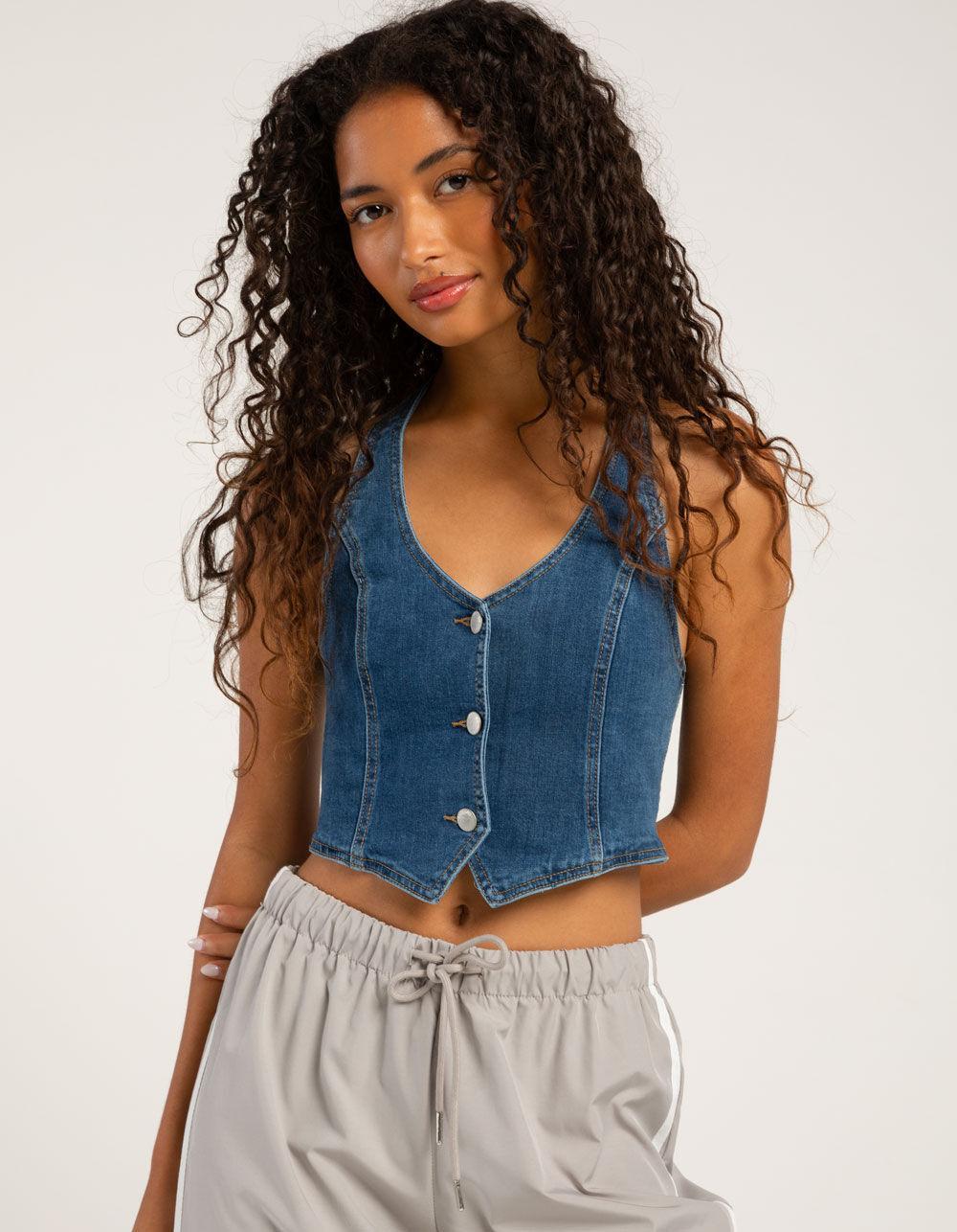 RSQ Womens Denim Halter Top - MEDIUM WASH Product Image