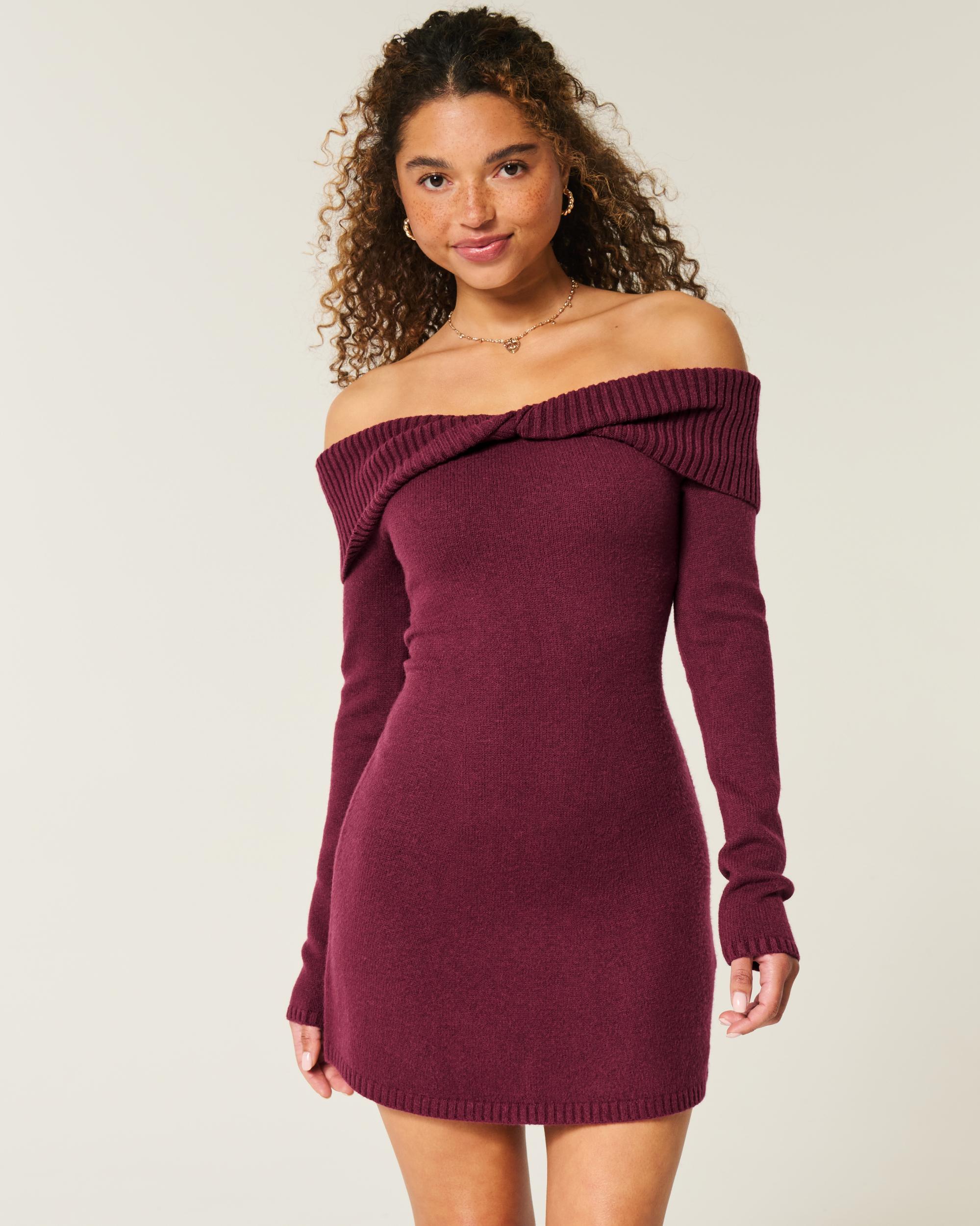Off-the-Shoulder Twist Bust Sweater Dress Product Image