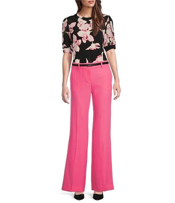 Calvin Klein Floral Mixed Media Short Puff Sleeve Top Product Image