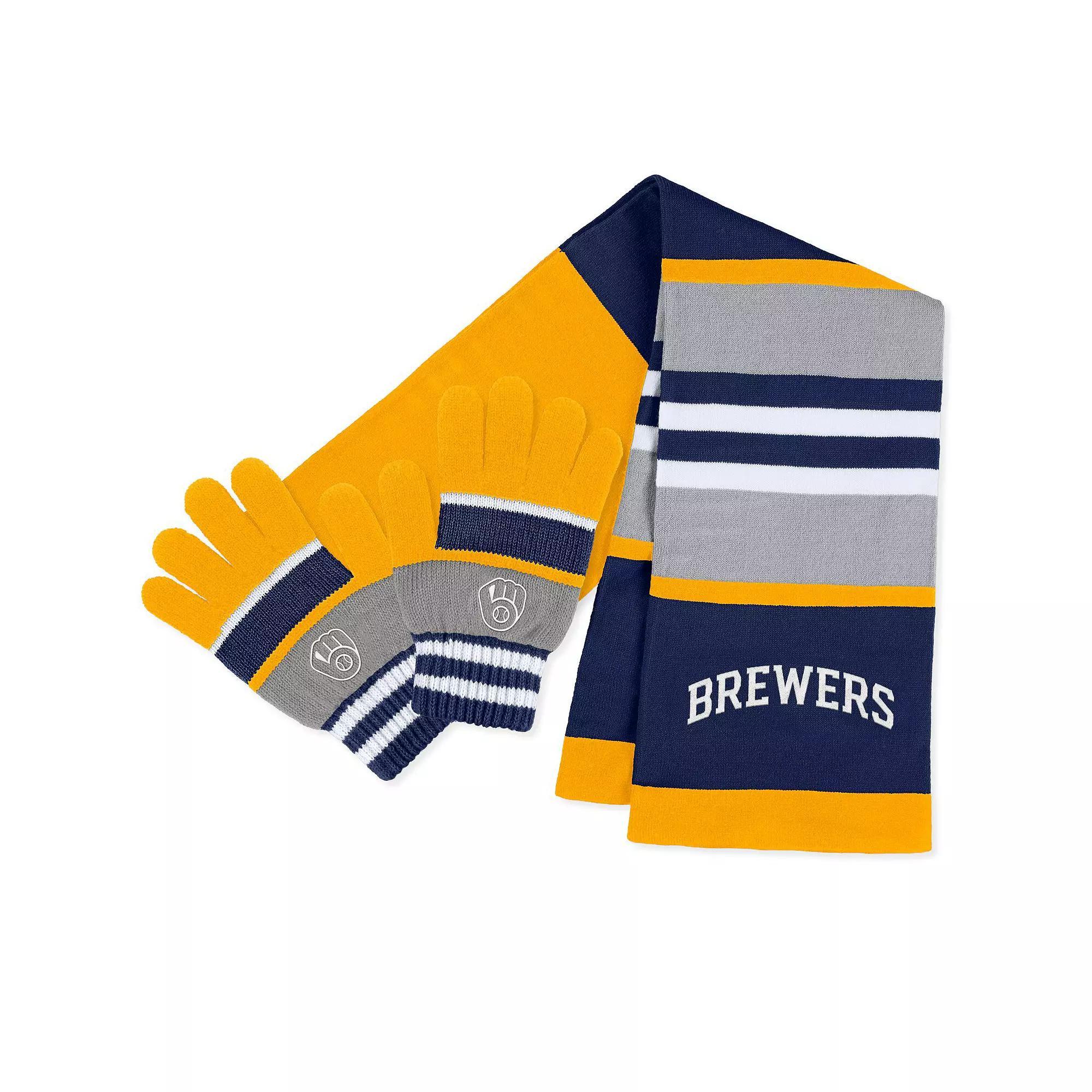 Women's WEAR by Erin Andrews Milwaukee Brewers Stripe Glove & Scarf Set, Team Product Image