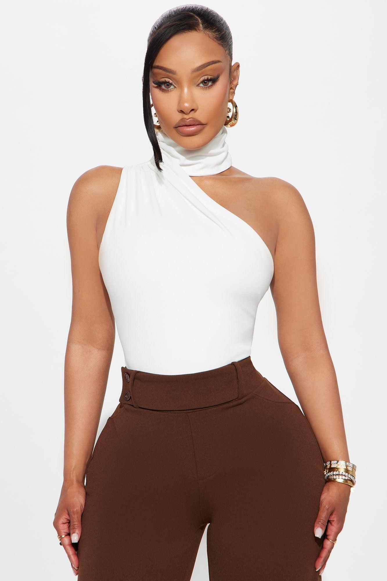 Rhea Ruched Mock Neck Bodysuit - White Product Image