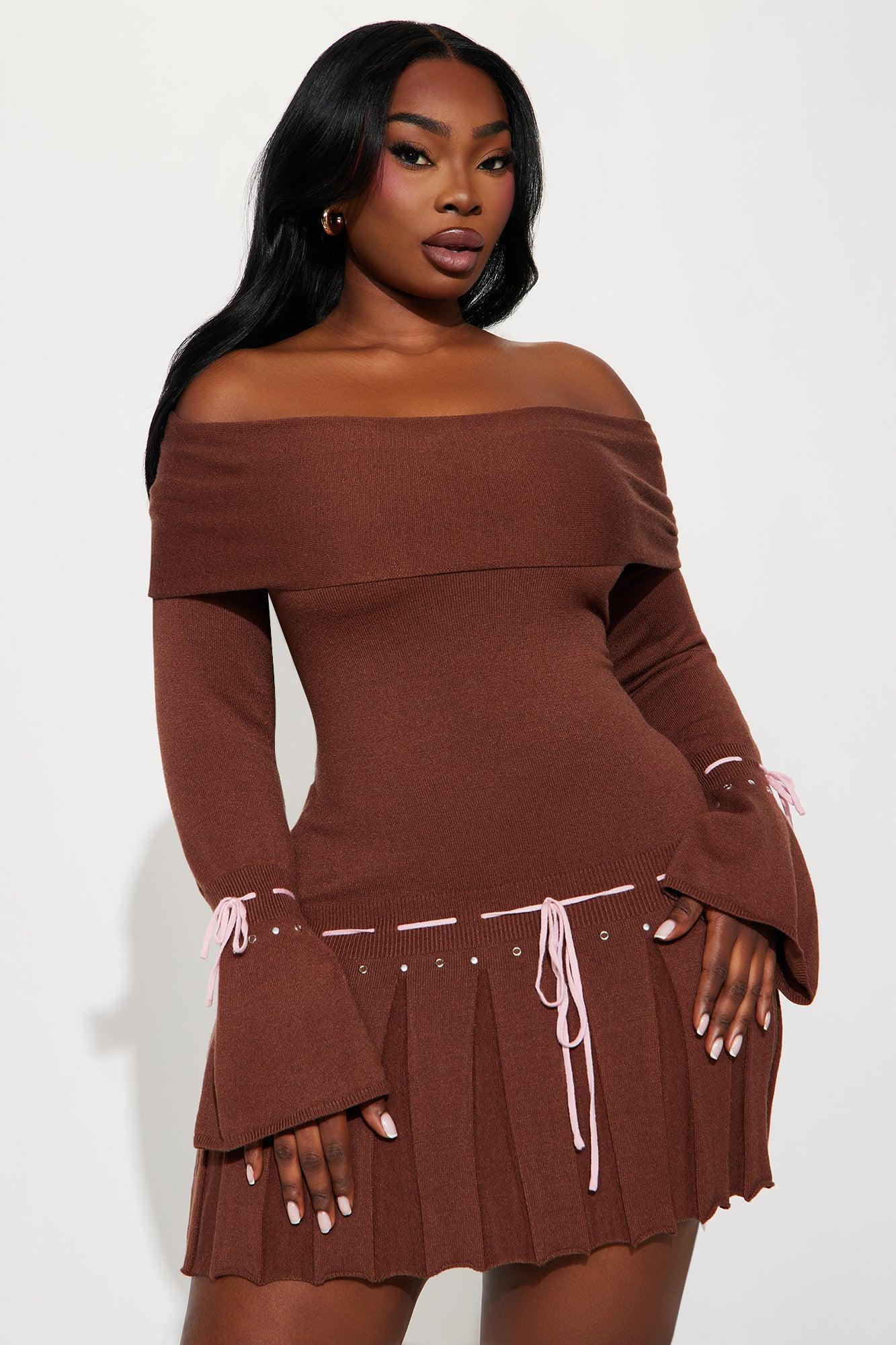 Prep School Mini Sweater Dress - Brown Product Image