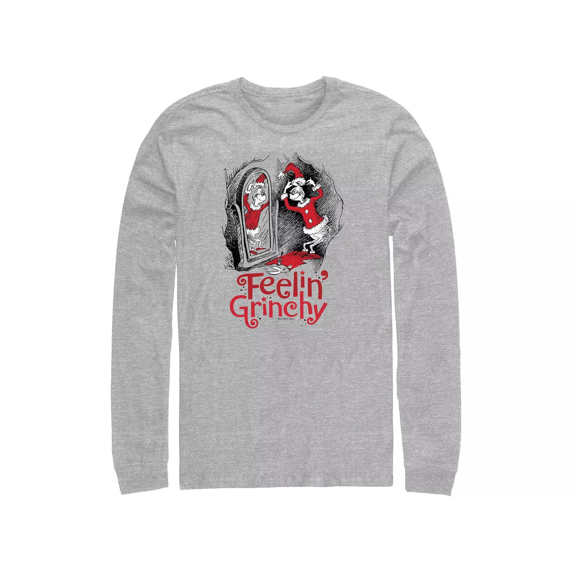 Big & Tall Dr. Seuss Feeling Grinchy Long Sleeve Graphic Tee, Men's, Size: 3XL Tall, Athletic Grey Product Image