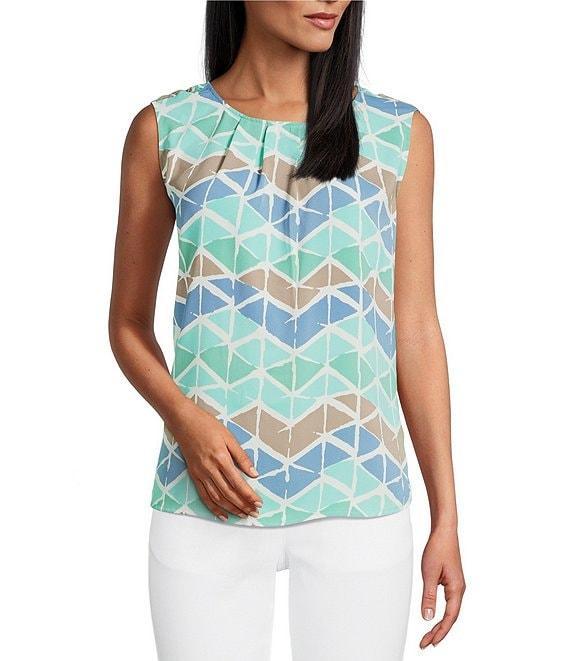 Multiples Woven Printed Scoop Neck Sleeveless Fitted Tank Top Product Image