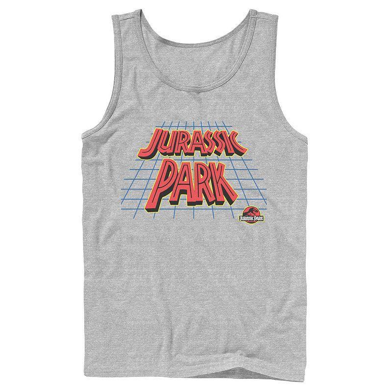 Men's Jurassic Park Tilted Retro Grid Logo Tank Top, Size: XL, Grey Product Image