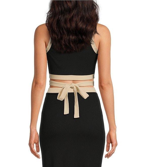 Gianni Bini Dena Ribbed Knit Crew Neck Sleeveless Tie Waist Coordinating Cropped Top Product Image