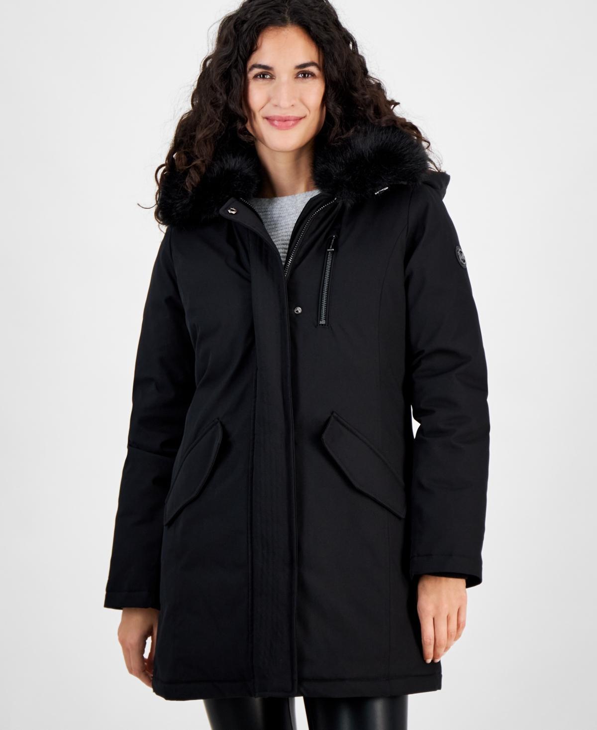 Michael Michael Kors Womens Faux-Fur-Trim Hooded Puffer Coat Product Image