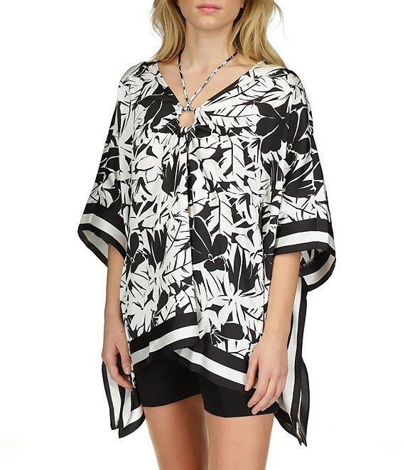 Michael Kors Printed V Neckline 3/4 Sleeve Poncho Top Product Image