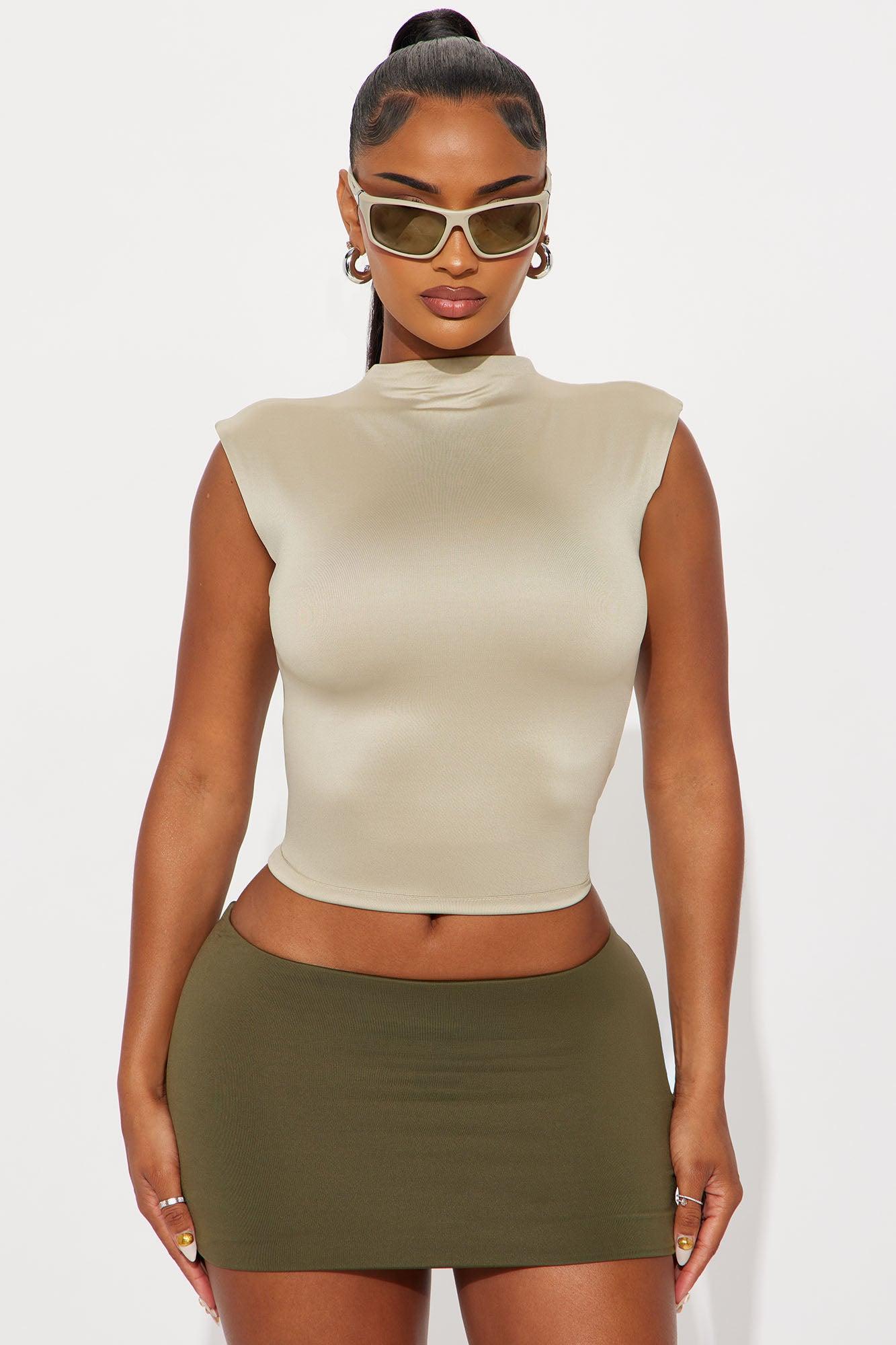 Contour Double Lined Mock Neck Top - Stone Female Product Image