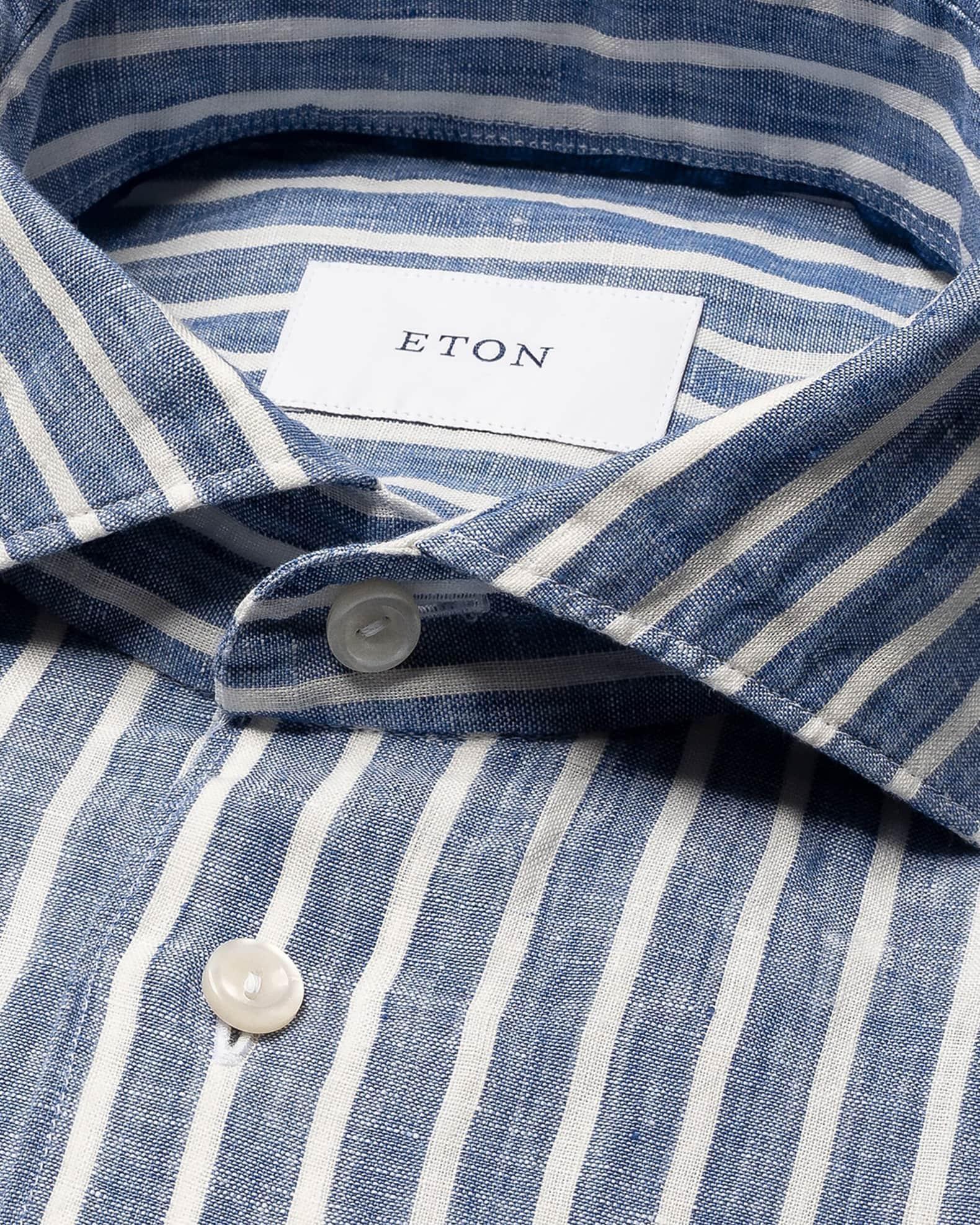 Men's Signature Linen Stripe Contemporary Fit Casual Button-Down Shirt Product Image