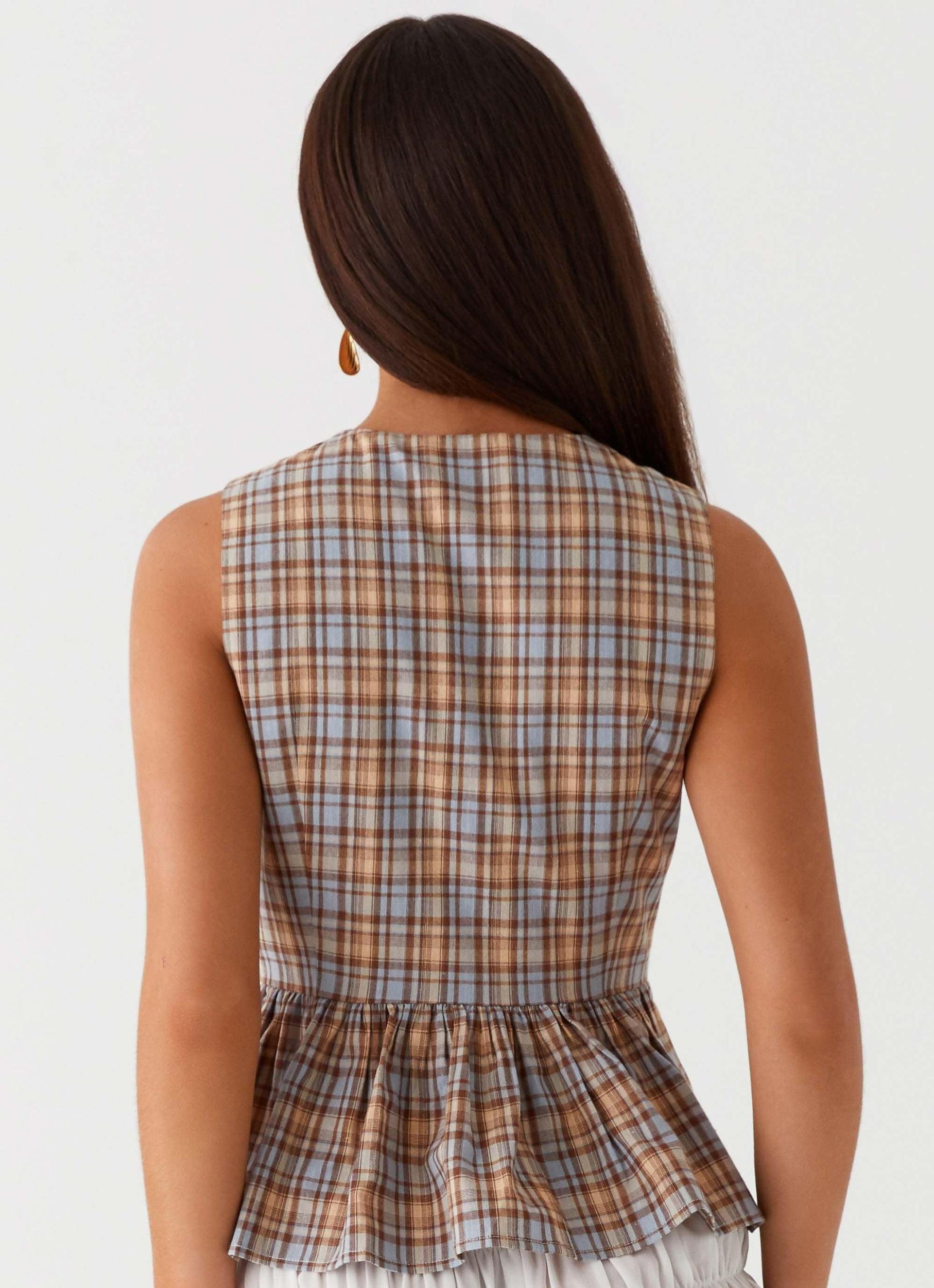 Cyrene Tie Top - Brown Check Product Image