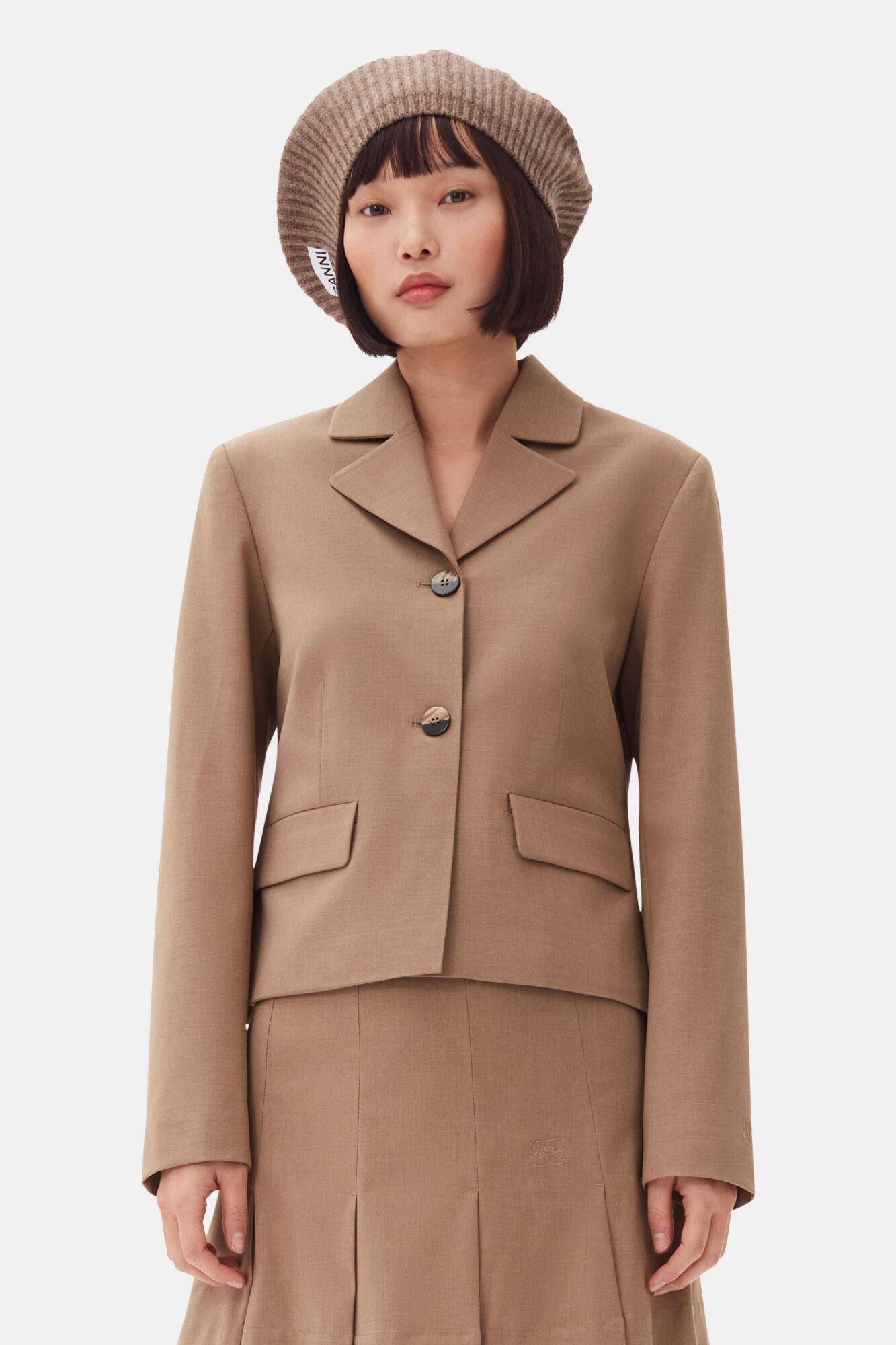 Brown Drapey Melange Fitted Blazer Product Image