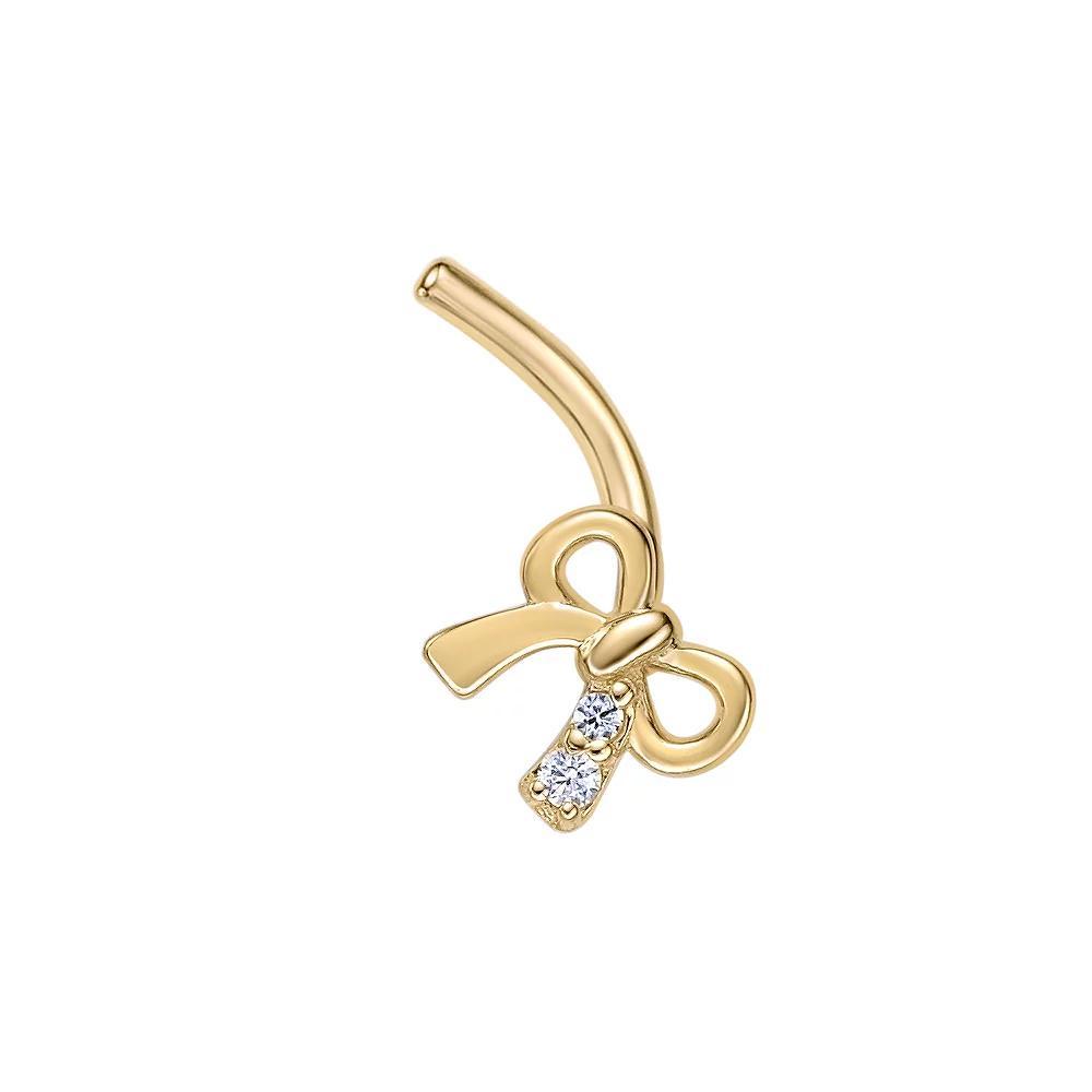 Lila Moon 14k Gold Cubic Zirconia Bow Curved Nose Stud, Women's Product Image