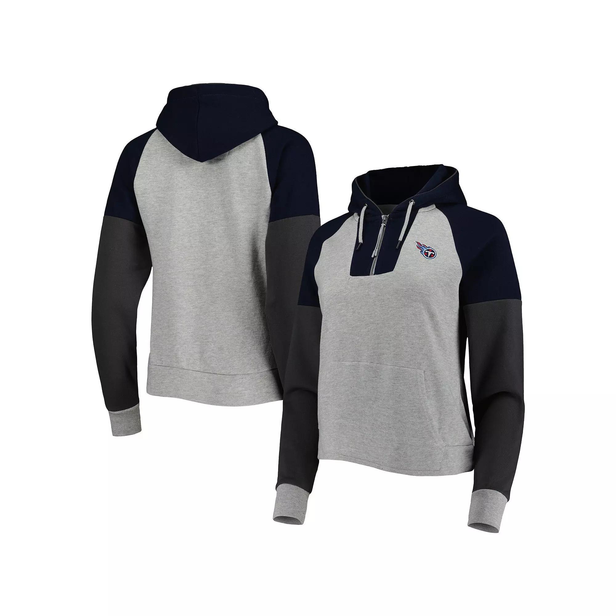 Womens Antigua Heathered Gray/Navy Tennessee Titans Jackpot Raglan Half-Zip Pullover Hoodie Product Image