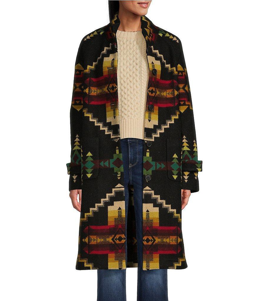 Pendleton Archive Jacquard Wool Blend Collared Long Sleeve Button Up Coat Product Image