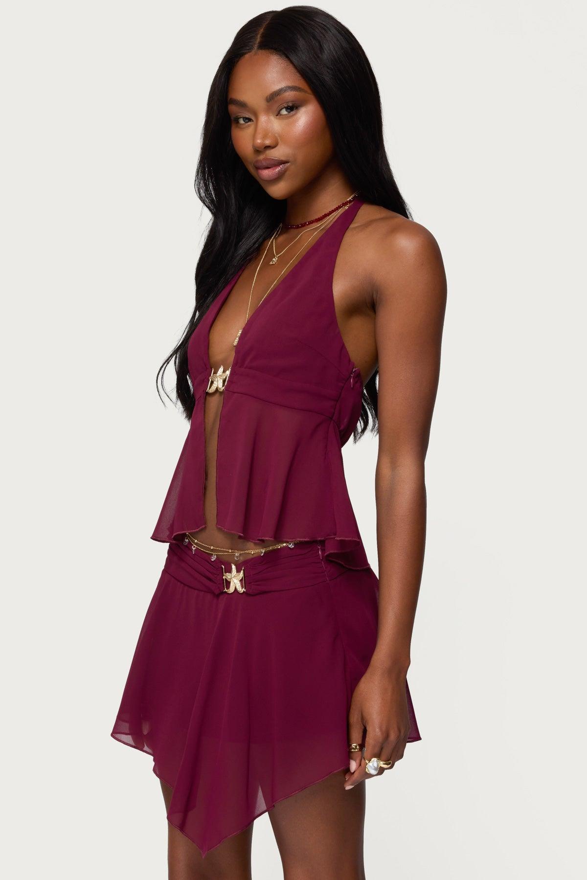 Sea Star Asymmetric Chiffon Mini Skirt Product Image