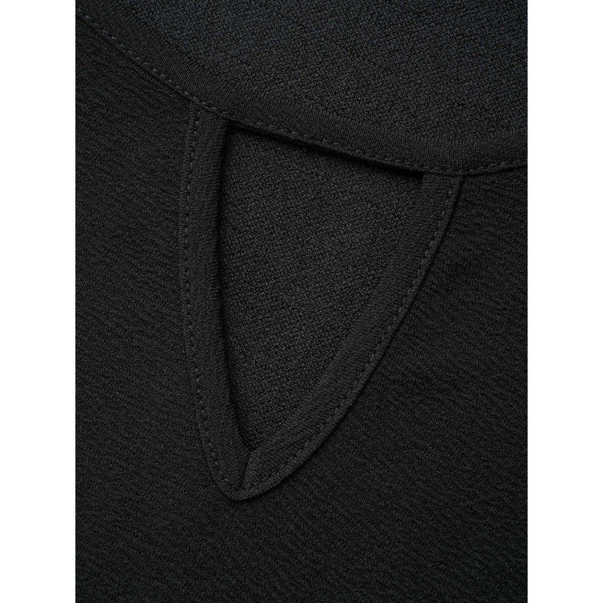Plus Size Black Sequin Patchwork Keyhole Bell Sleeve Blouse Women Elegant Three Quater Length Sleeve Round Neck Everyday Blouses BloomChic 26/4X Product Image