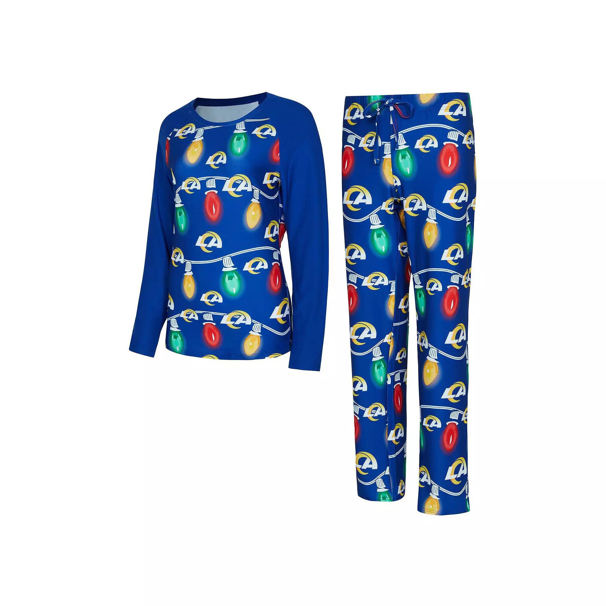 Women's Concepts Sport Los Angeles Rams Garland Knit Raglan Long Sleeve T-Shirt & Pants Set, Size: 2XL, Blue Product Image