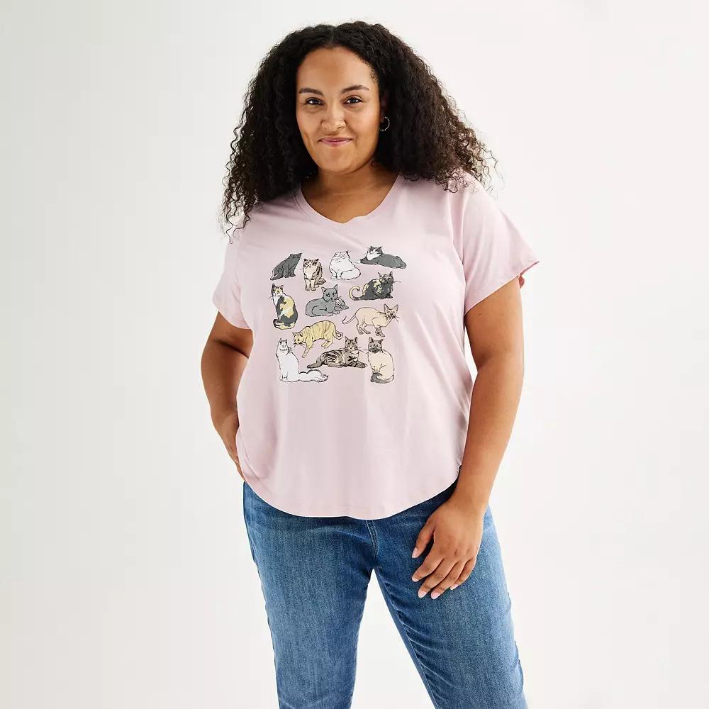 Plus Size A Clowder Of Cats Graphic Tee, Women's, Size: 1XL, Purple Product Image