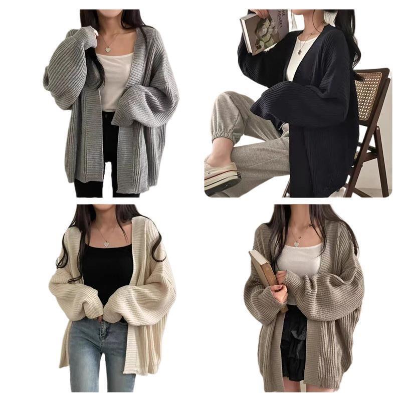 Plain Ribbed Open Front Cardigan Product Image