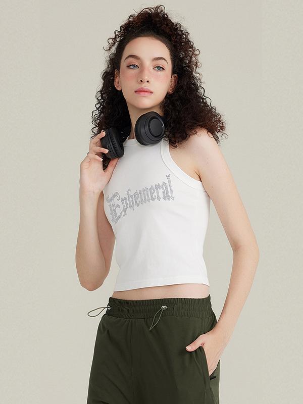 Washed Hot Diamond Printed White Tank Top Product Image