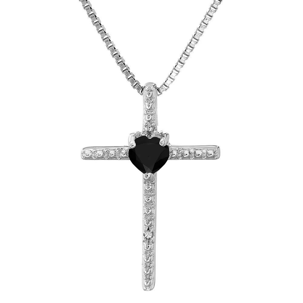 Gemminded Sterling Silver Black Onyx & Diamond Accent Cross Pendant Necklace, Women's, Size: 18" Product Image