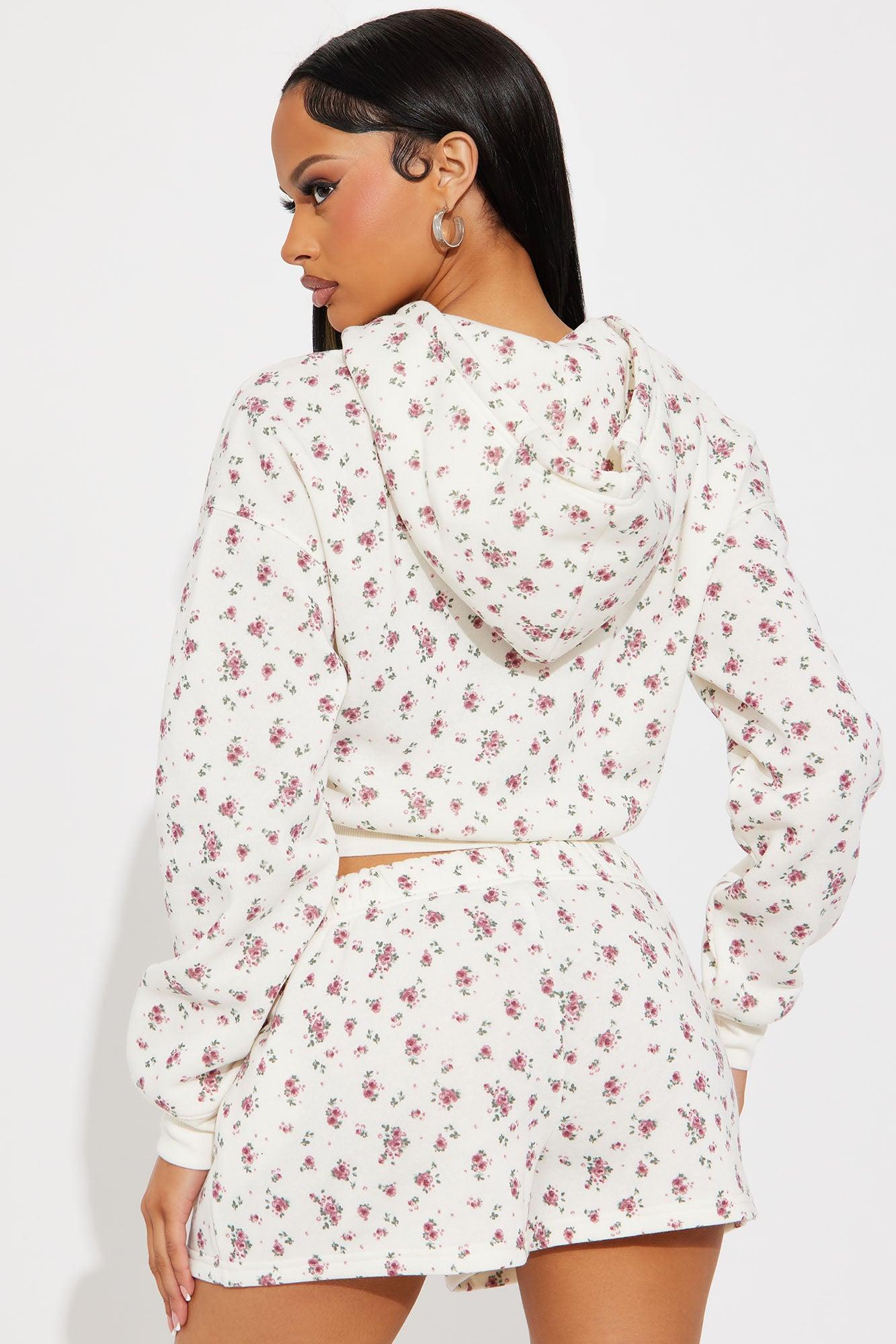 All The Flowers Fleece Short Set - Ivory/combo Product Image
