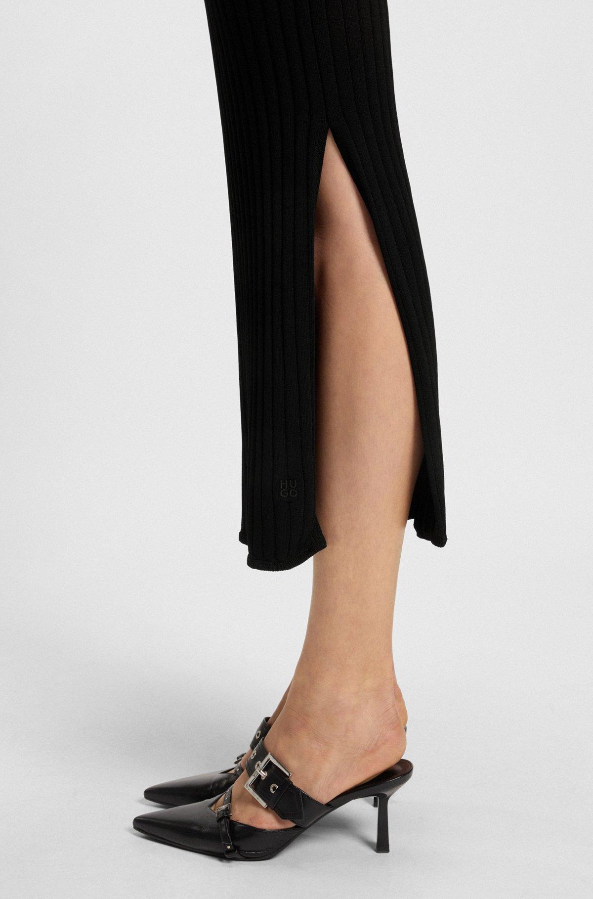 HUGO - Knitted dress with one-shoulder design - Black Product Image
