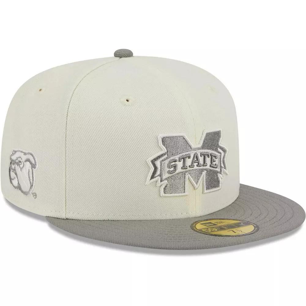 Men's New Era Stone/Gray Mississippi State Bulldogs Chrome & Concrete 59FIFTY Fitted Hat, Size: 7 1/4, Mst Beige Product Image
