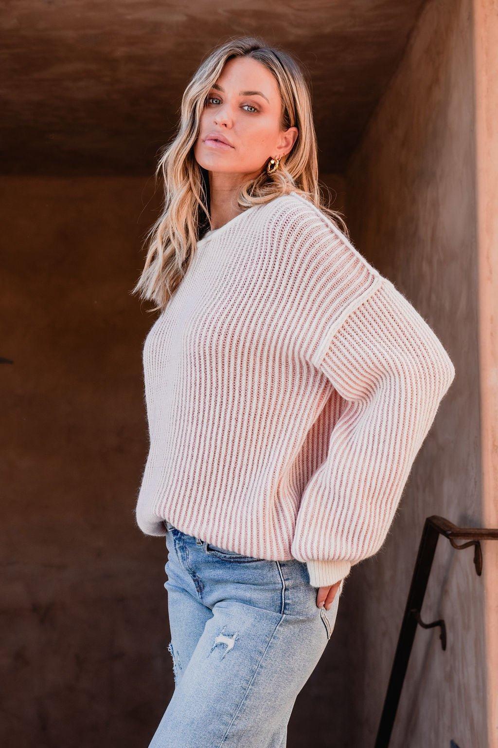 Pink Striped Seam Detail Sweater - FINAL SALE Product Image