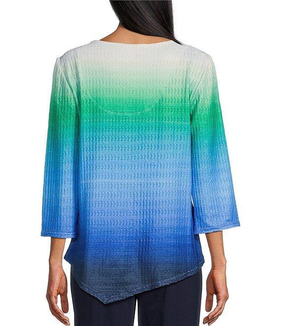 Allison Daley Ombre 3/4 Sleeve Keyhole Neck Asymmetric Hem Knit Top Product Image