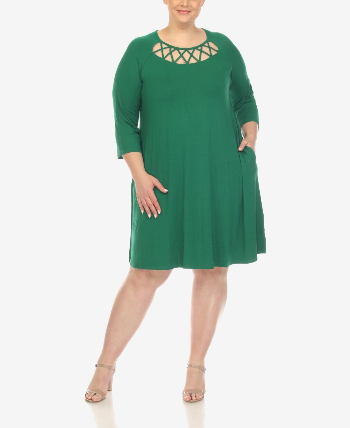 White Mark Plus Size Criss Cross Neckline 3/4 Sleeve Swing Dress Product Image