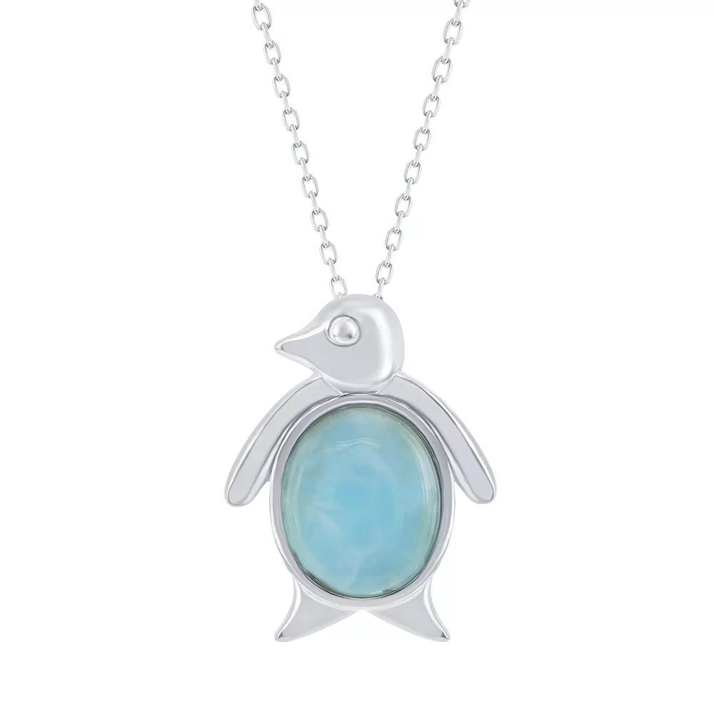 Sterling Silver Larimar Penguin Pendant Necklace, Women's, Size: 18", Silvertone Product Image
