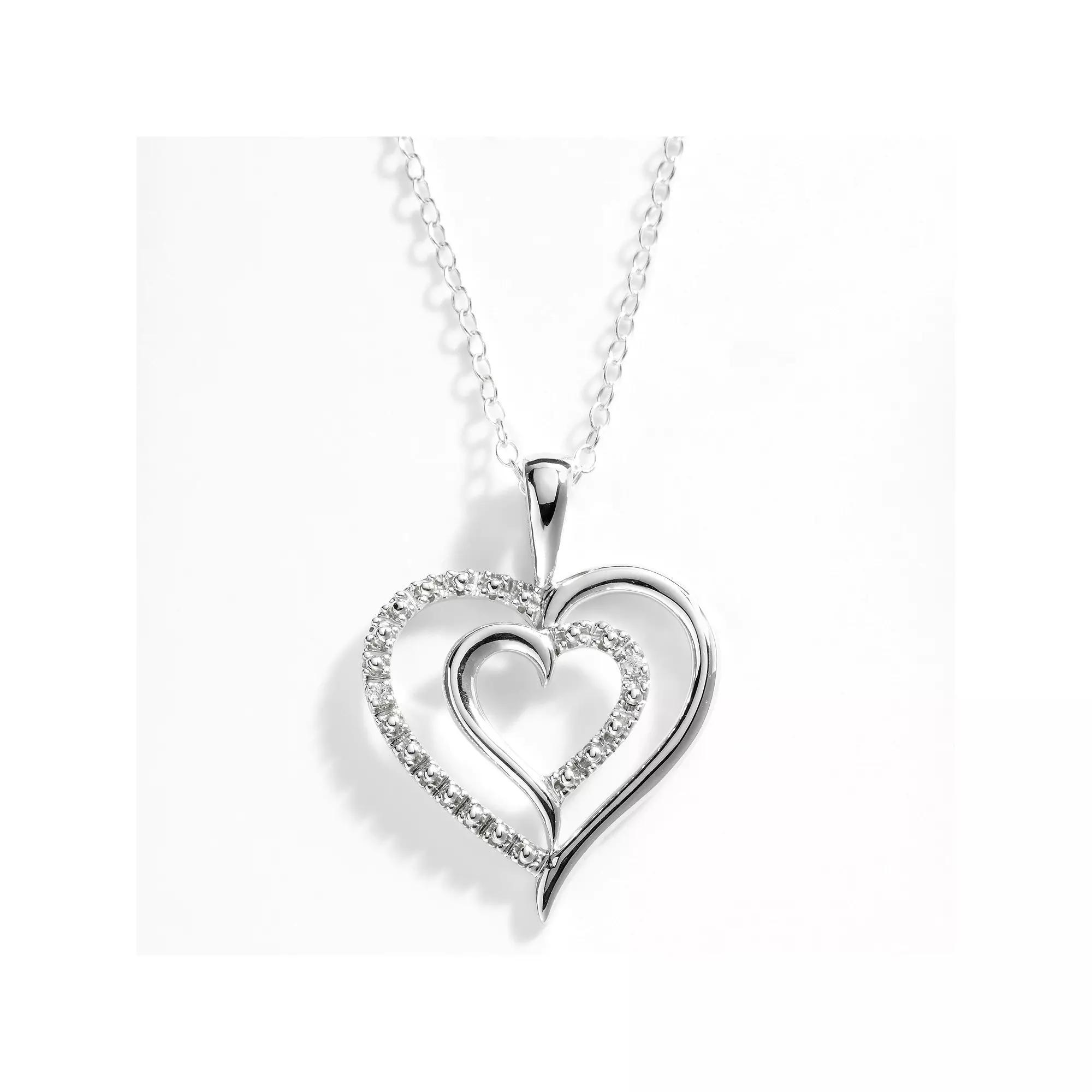 Sterling Silver Diamond Accent Heart Pendant, Women's, Size: 16", White Product Image