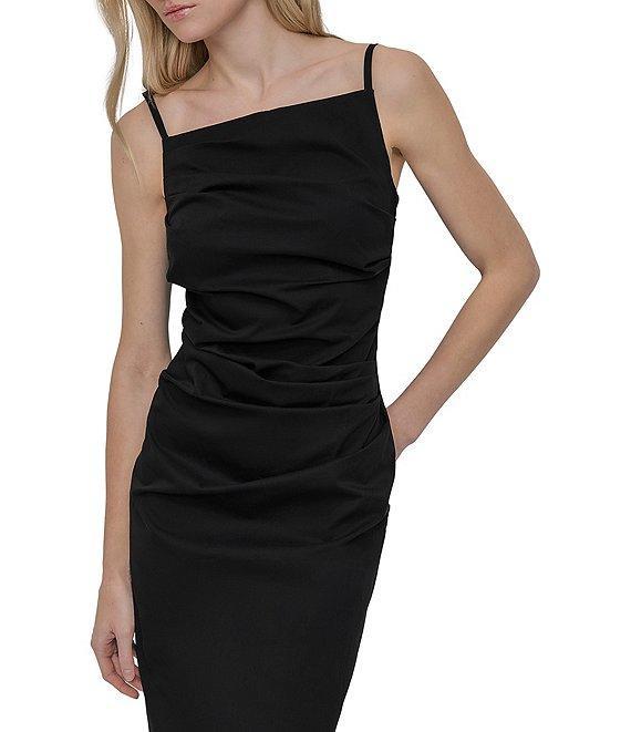 DKNY by Donna Karan Square Neck Sleeveless Ruched Poplin Midi Dress Product Image