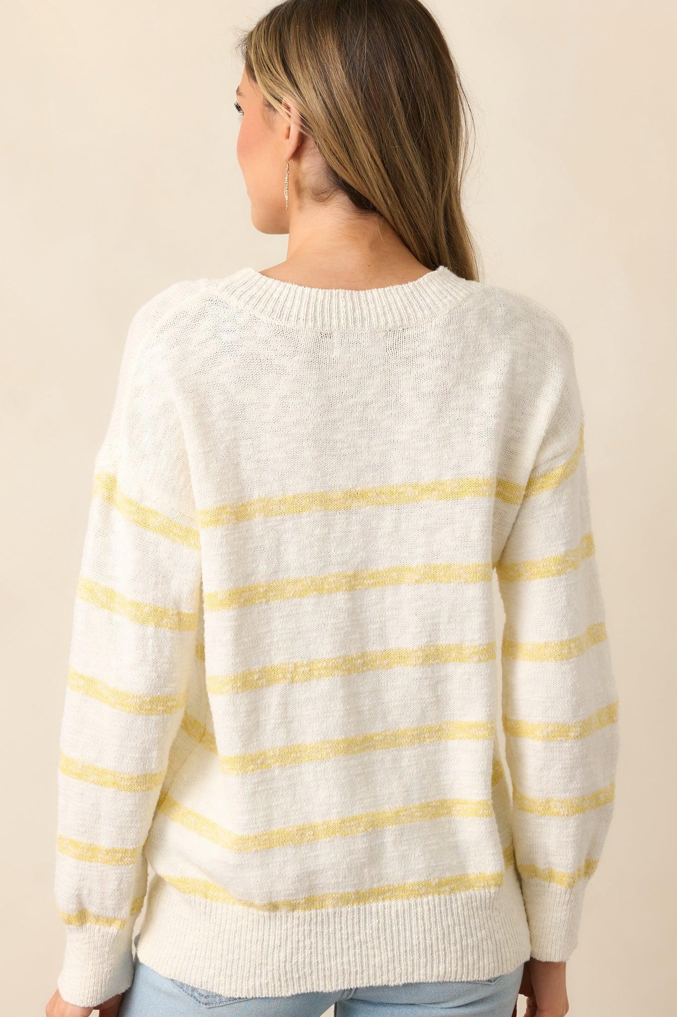 My Day Off Ivory & Yellow Cotton Stripe Sweater Product Image