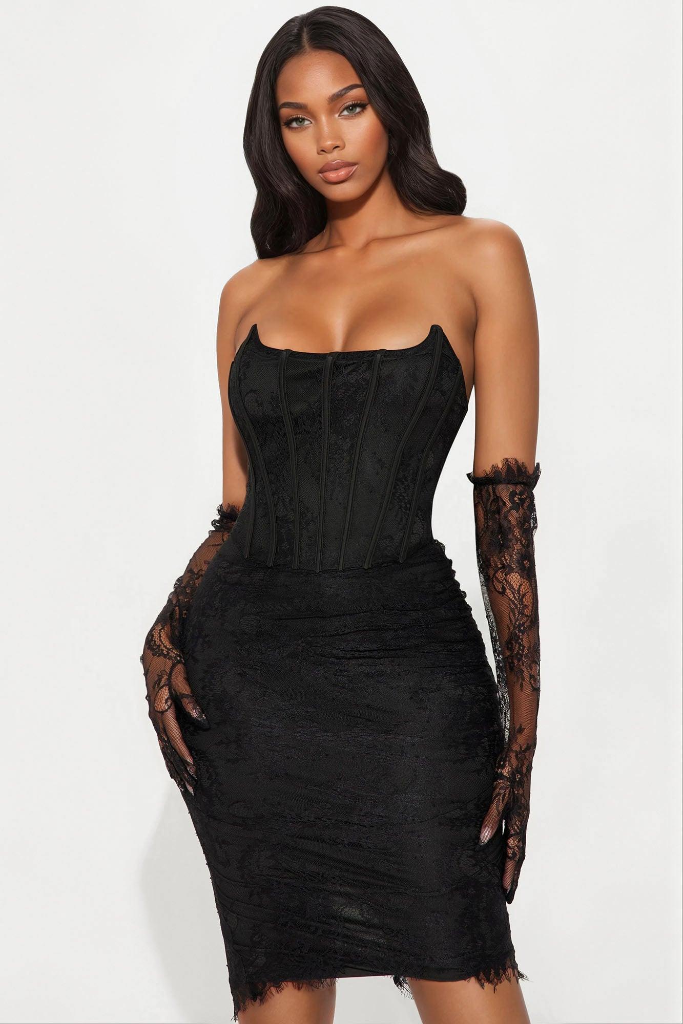 Always Sweet Corset Midi Dress Set - Black Product Image