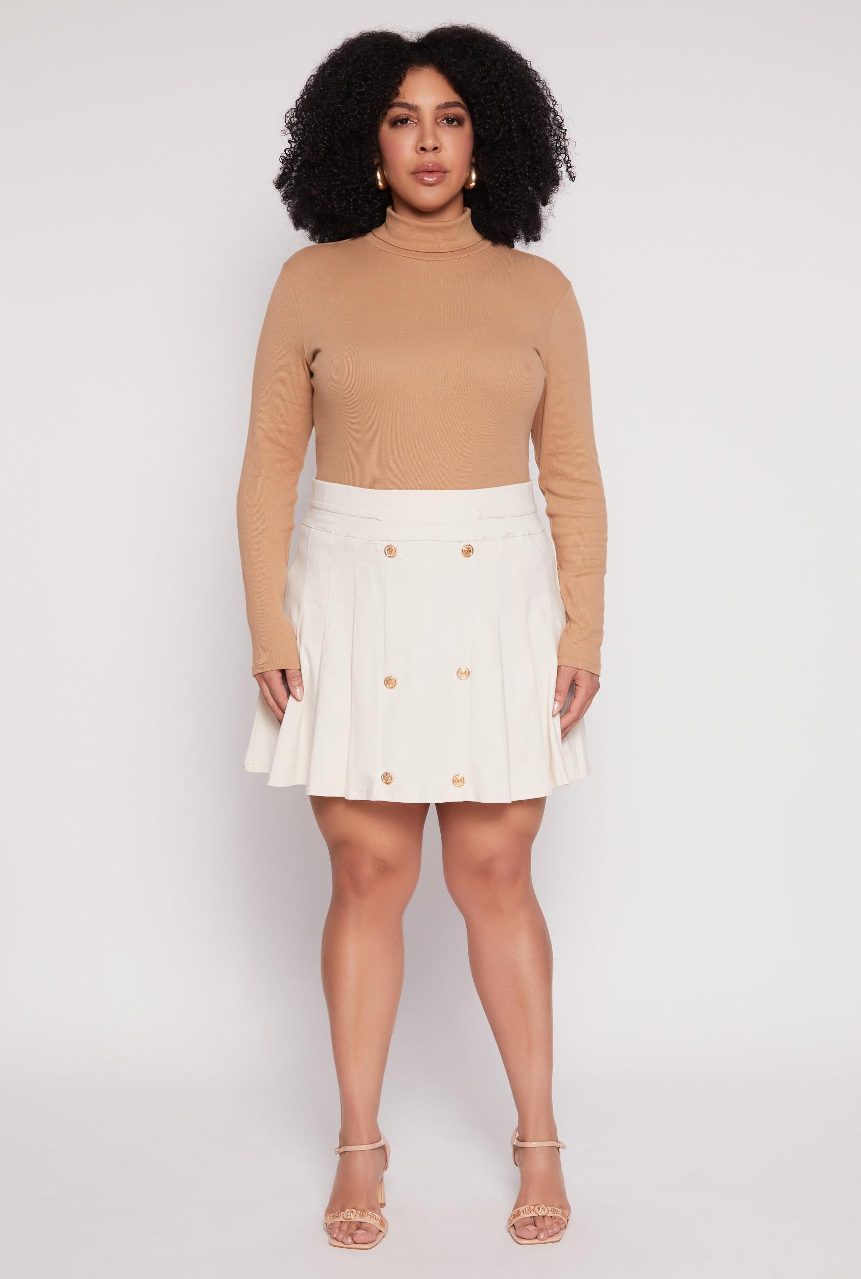 Womens Plus Size Button Detail Pleated Skirt Product Image
