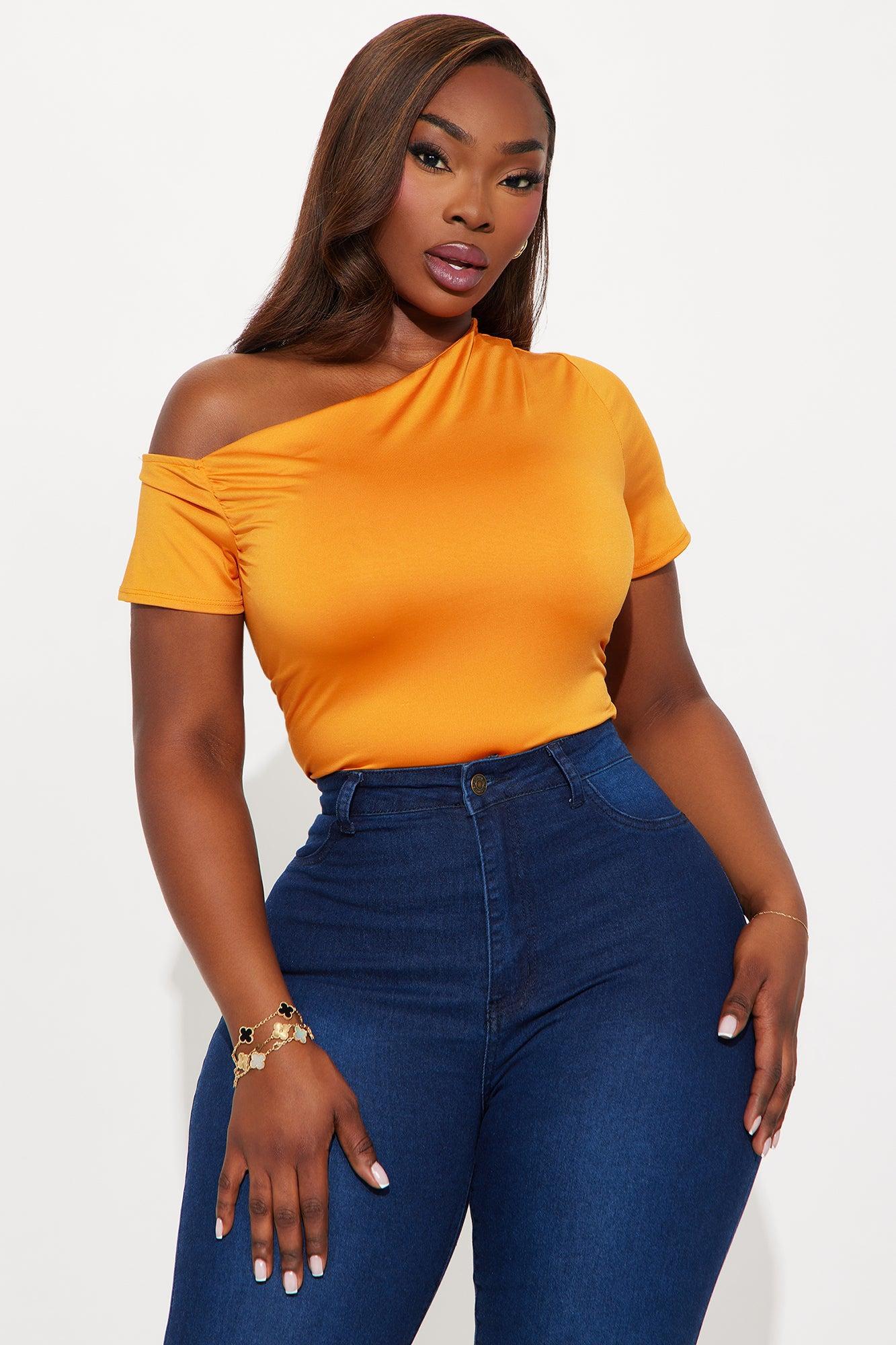 Eesha Ruched Off Shoulder Bodysuit - Orange Product Image
