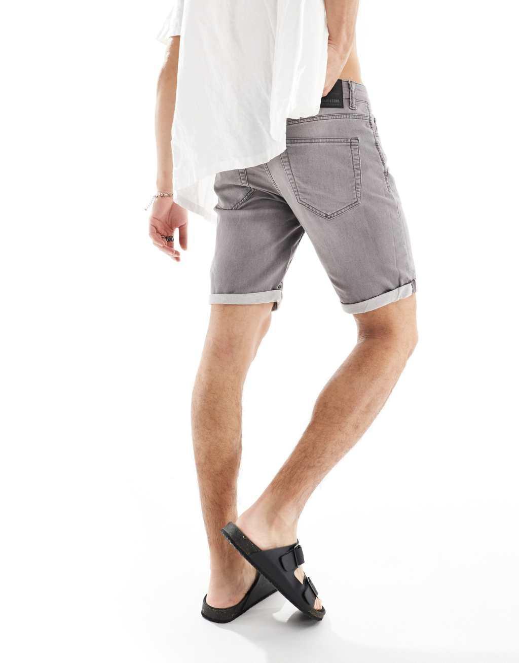 Only & Sons jog denim shorts in gray wash Product Image