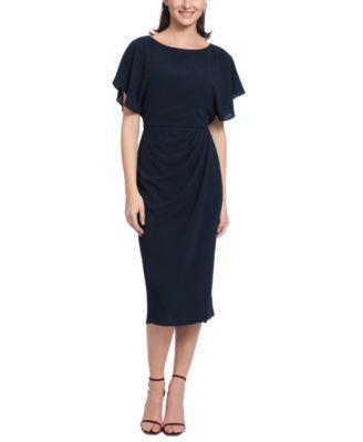 Maggy London Crew Neck Short Dolman Sleeve Faux Wrap Midi Sheath Dress Product Image