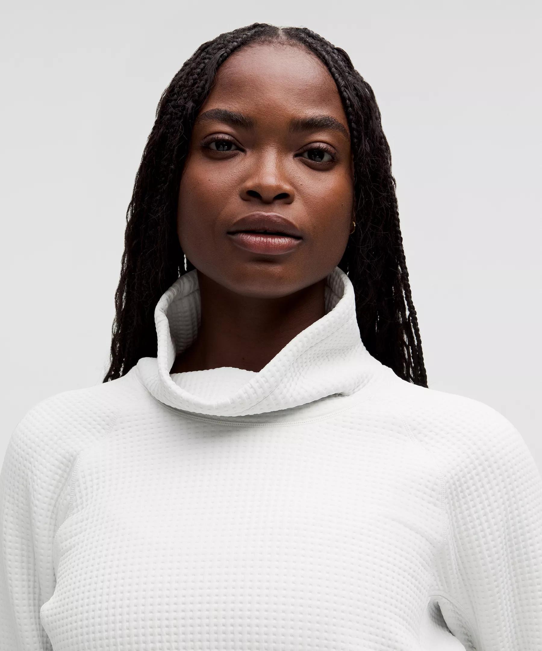 Waffle-Knit Funnel-Neck Long-Sleeve Shirt Product Image
